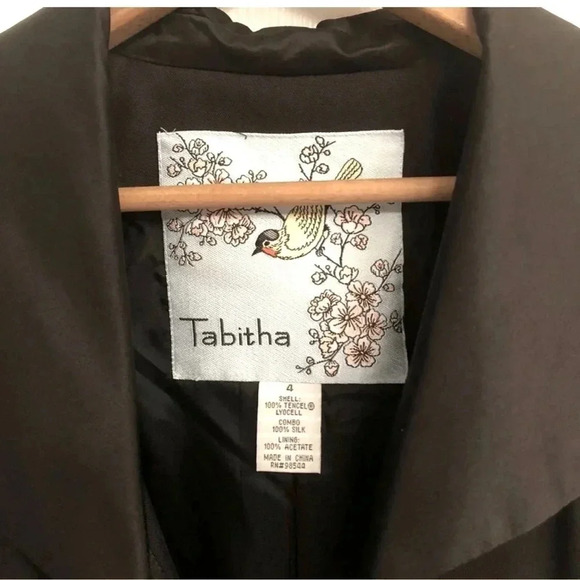 Anthropologie Tabitha Blazer Jacket Black Silk Draped Collar Size 4 S Small - Picture 4 of 8